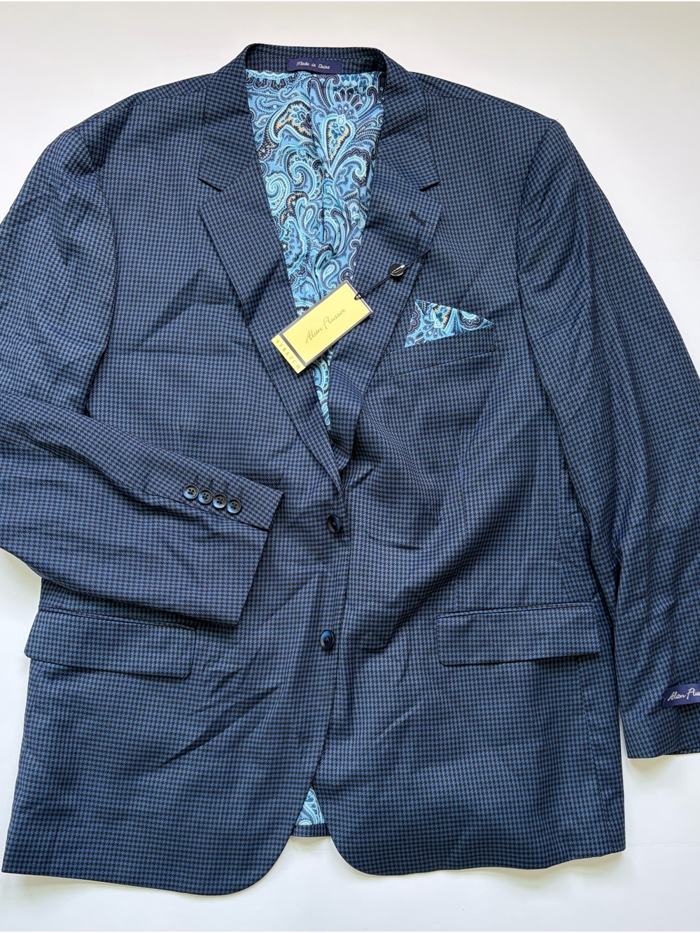 Alan Flusser Navy Blue Checked Blazer with Paisley Lining